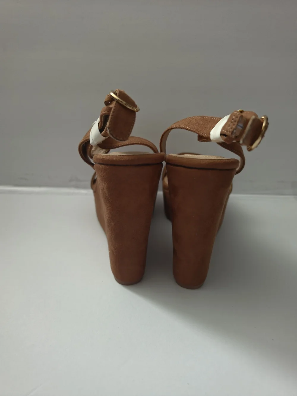 Chinese Laundry Women's Ellina Platform Wedges in tan suede.